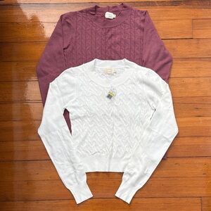 2 Mock Cableknit Sweaters in Mauve and White